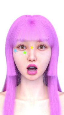 Bir kadının yüzünün 3 boyutlu görüntüsü.