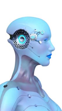 Dişi bir sayborgun yüzünün 3 boyutlu görüntüsü.