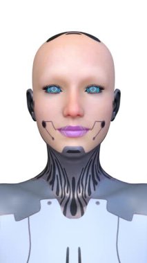 Dişi bir sayborgun yüzünün 3 boyutlu görüntüsü.