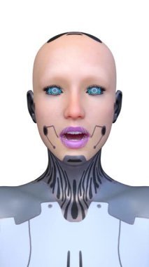 Dişi bir sayborgun yüzünün 3 boyutlu görüntüsü.