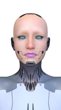 Dişi bir sayborgun yüzünün 3 boyutlu görüntüsü.