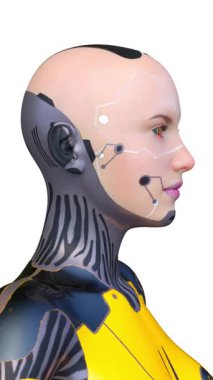 Dişi bir sayborgun yüzünün 3 boyutlu görüntüsü.