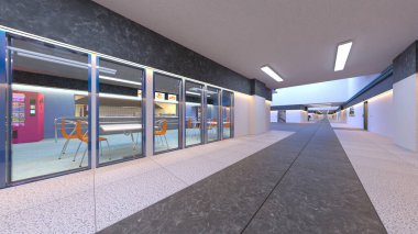 Laboratuvar koridorunun 3B görüntülemesi