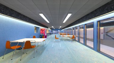 Laboratuvar koridorunun 3B görüntülemesi