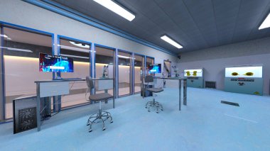 Laboratuvar koridorunun 3B görüntülemesi