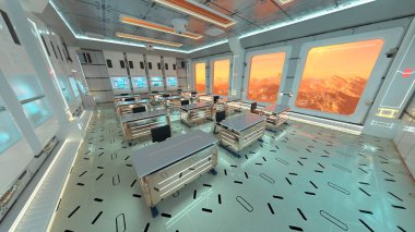 Uzay gemisindeki konferans odasının 3D görüntülemesi