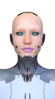 Dişi bir sayborgun yüzünün 3 boyutlu görüntüsü.