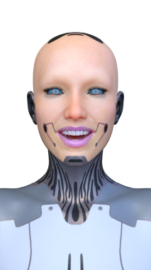 Dişi bir sayborgun yüzünün 3 boyutlu görüntüsü.