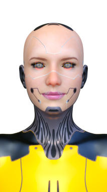 Dişi bir sayborgun yüzünün 3 boyutlu görüntüsü.