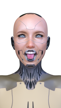 Dişi bir sayborgun yüzünün 3 boyutlu görüntüsü.