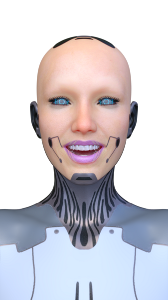 Dişi bir sayborgun yüzünün 3 boyutlu görüntüsü.