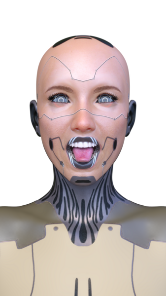 Dişi bir sayborgun yüzünün 3 boyutlu görüntüsü.