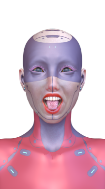 Dişi bir sayborgun yüzünün 3 boyutlu görüntüsü.