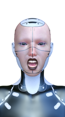 Dişi bir sayborgun yüzünün 3 boyutlu görüntüsü.