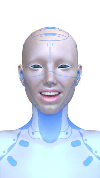 Dişi bir sayborgun yüzünün 3 boyutlu görüntüsü.