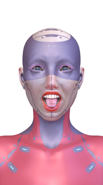 Dişi bir sayborgun yüzünün 3 boyutlu görüntüsü.