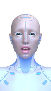 Dişi bir sayborgun yüzünün 3 boyutlu görüntüsü.
