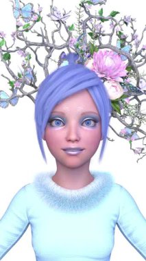 Saç çiçeği sanatındaki bir kadının 3 boyutlu görüntüsü