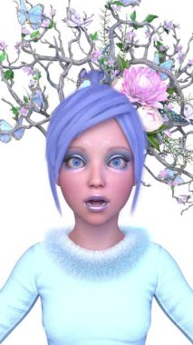 Saç çiçeği sanatındaki bir kadının 3 boyutlu görüntüsü