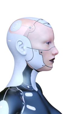 Dişi bir sayborgun yüzünün 3 boyutlu görüntüsü.