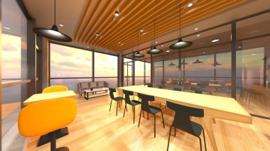 Camla çevrili toplantı odalarının 3 boyutlu canlandırması