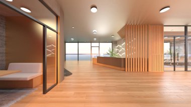 Camla çevrili toplantı odalarının 3 boyutlu canlandırması