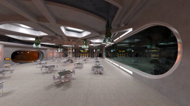 Uzay gemisindeki konferans odasının 3D görüntülemesi