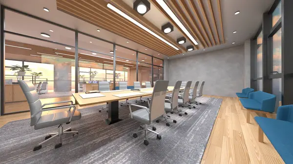 Camla çevrili toplantı odalarının 3 boyutlu canlandırması