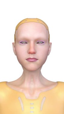 Dişi bir sayborgun yüzünün 3 boyutlu görüntüsü.