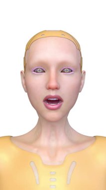 Dişi bir sayborgun yüzünün 3 boyutlu görüntüsü.