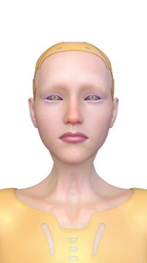 Dişi bir sayborgun yüzünün 3 boyutlu görüntüsü.