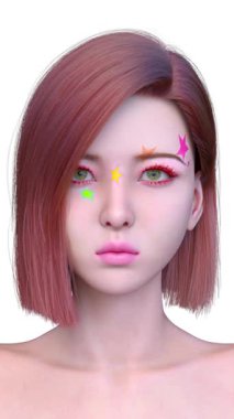 Bir kadının yüzünün 3 boyutlu görüntüsü.