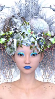 Saç çiçeği sanatındaki bir kadının 3 boyutlu görüntüsü