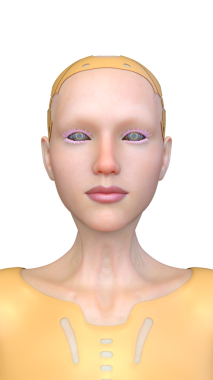 Dişi bir sayborgun yüzünün 3 boyutlu görüntüsü.