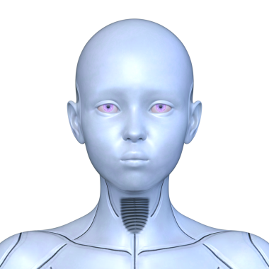 Dişi bir sayborgun yüzünün 3 boyutlu görüntüsü.