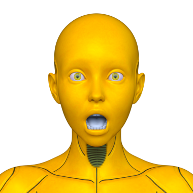 Dişi bir sayborgun yüzünün 3 boyutlu görüntüsü.