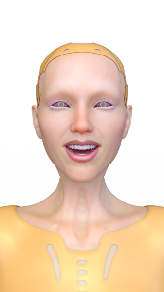 Dişi bir sayborgun yüzünün 3 boyutlu görüntüsü.