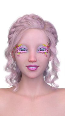 Bir kadının yüzünün 3 boyutlu görüntüsü.