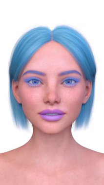 Bir kadının yüzünün 3 boyutlu görüntüsü.