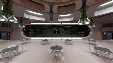 Uzay gemisindeki konferans odasının 3D görüntülemesi