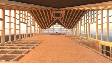 Tahta evin 3 boyutlu görüntüsü