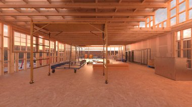 Tahta evin 3 boyutlu görüntüsü