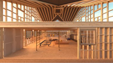 Tahta evin 3 boyutlu görüntüsü