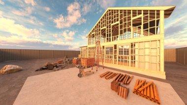 Tahta evin 3 boyutlu görüntüsü