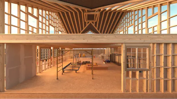 Tahta evin 3 boyutlu görüntüsü