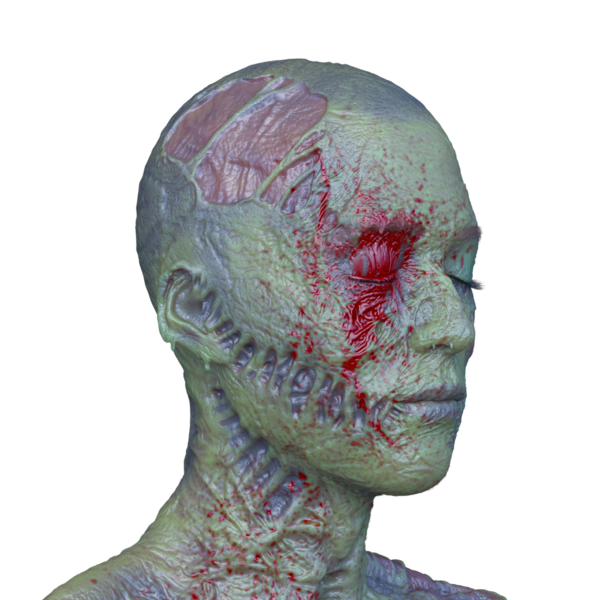 Erkek zombi yüzünün 3 boyutlu hali