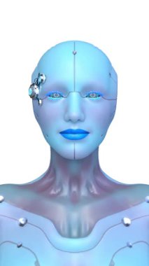 Dişi bir sayborgun yüzünün 3 boyutlu görüntüsü.