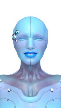 Dişi bir sayborgun yüzünün 3 boyutlu görüntüsü.