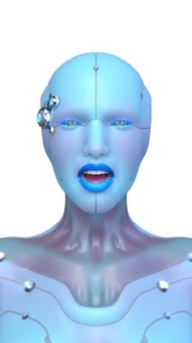 Dişi bir sayborgun yüzünün 3 boyutlu görüntüsü.