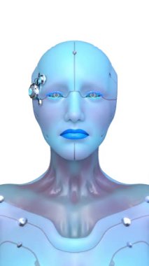 Dişi bir sayborgun yüzünün 3 boyutlu görüntüsü.
